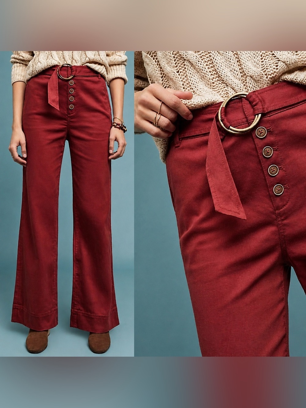 Anthropologie Cassidy Belted Wide‎ Leg Pants